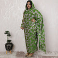 Green Floral Lurex-Infused Silk Chiffon Thobe Fabric - 110cm Width, 4.5 Mtrs Piece -D18481