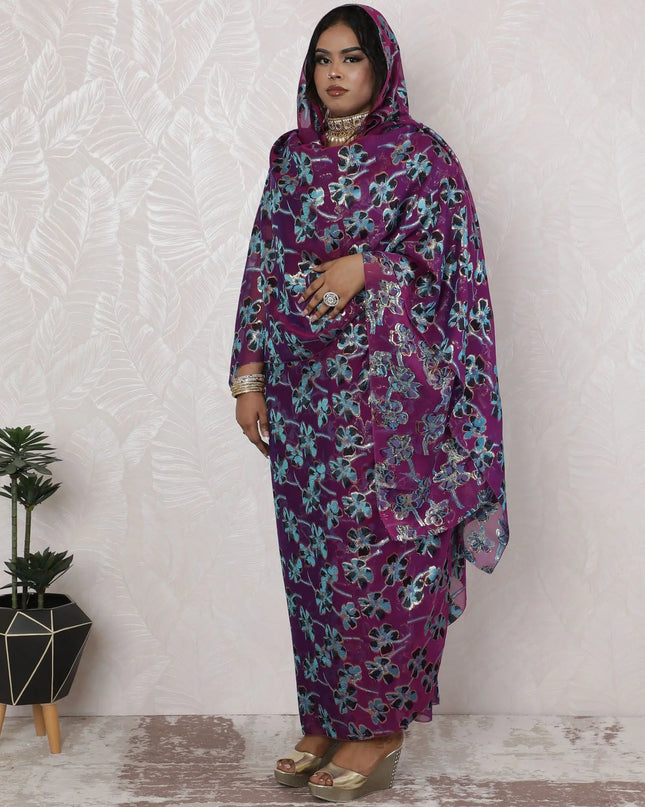 Royal Purple Silk Chiffon Thobe Fabric with Metallic Lurex, 110cm Wide, 4.5 Mtrs Piece - Traditional Sudanese Design-D18482 Regal Fabrics