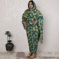 Teal and Gold Floral Silk Chiffon Thobe Fabric - Metallic Lurex Detailing, 110cm Width, 4.5 Mtrs Length - Authentic Sudanese Craftsmanship-D18483
