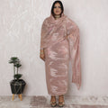 ثوب شيفون حريري تجريدي وردي فاتح من القماش مع لوريكس معدني به عمل حجري، عرض 110 سم، قطعة 4.5 متر - حرفة سودانية أنيقة-D18484