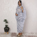 Misty Grey Tie-Dye Silk Chiffon Thobe Fabric with Metallic Lurex having stone work, 110cm Wide, 4.5 Mtrs Length - Traditional Sudanese Elegance-D18485 Regal Fabrics