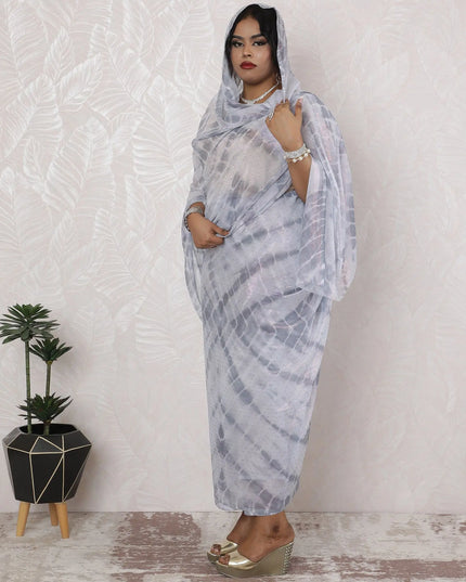 Misty Grey Tie-Dye Silk Chiffon Thobe Fabric with Metallic Lurex having stone work, 110cm Wide, 4.5 Mtrs Length - Traditional Sudanese Elegance-D18485 Regal Fabrics