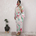 Watercolor Pink and Green Silk Chiffon Thobe Fabric with Metallic Lurex having stone work, 110cm Width, 4.5 Mtrs Length - Artistic Indian Creation-D18487 Regal Fabrics