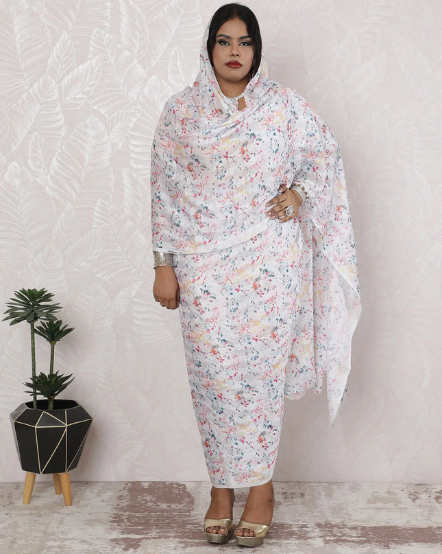 Floral Confetti Silk Chiffon Thobe Fabric with Lurex and Stone Work, 110cm Wide, 4.5 Mtrs Length - Exquisite Indian Craftsmanship-D18488 Regal Fabrics