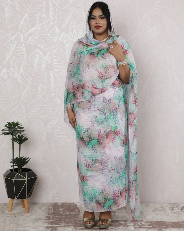 Pastel Dreams Silk Chiffon Thobe Fabric with Lurex and Stone Work, 110cm Wide, 4.5 Mtrs Length - Ethereal Indian Craftsmanship-D18490 Regal Fabrics