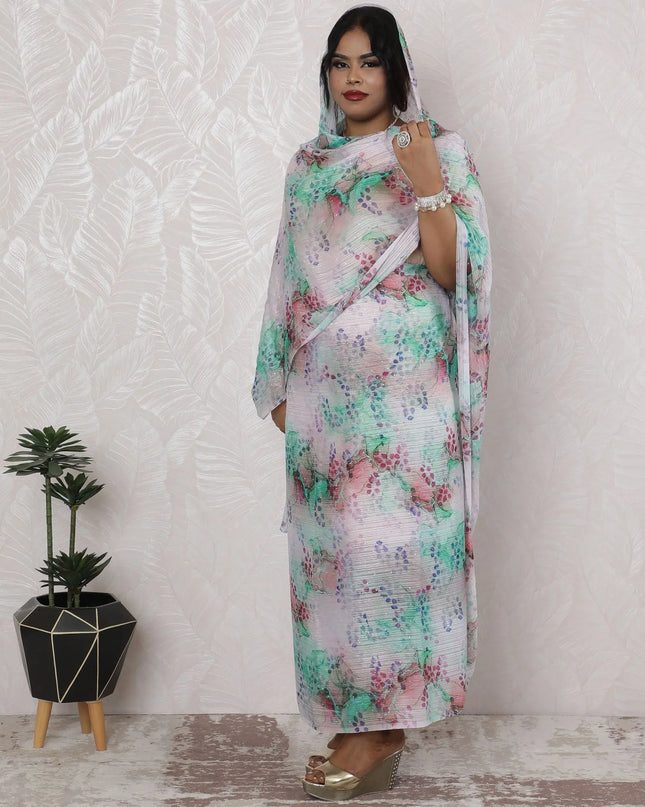 Pastel Dreams Silk Chiffon Thobe Fabric with Lurex and Stone Work, 110cm Wide, 4.5 Mtrs Length - Ethereal Indian Craftsmanship-D18490 Regal Fabrics