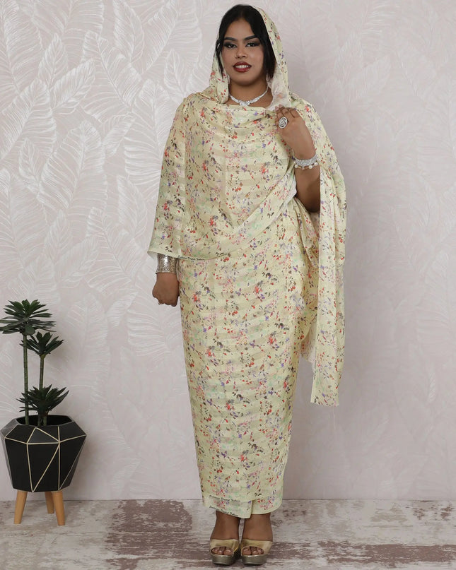 Vintage Floral Silk Chiffon Thobe Fabric with Lurex and Stone Work, 110cm Wide, 4.5 Mtrs Length - Classic Indian Elegance-D18492 Regal Fabrics
