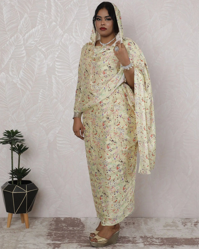Vintage Floral Silk Chiffon Thobe Fabric with Lurex and Stone Work, 110cm Wide, 4.5 Mtrs Length - Classic Indian Elegance-D18492 Regal Fabrics
