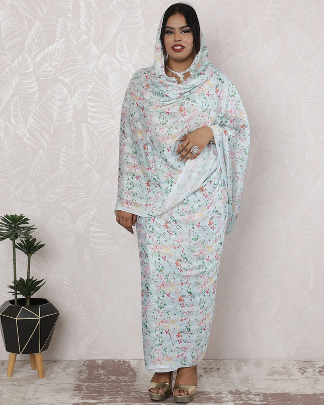 Spring Meadow Silk Chiffon Thobe Fabric with Lurex and Stone Work, 110cm Wide, 4.5 Mtrs Length - Enchanting Indian Weave-D18493 Regal Fabrics