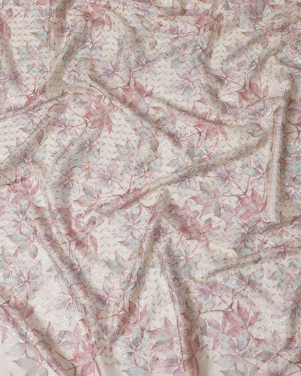 Enchanted Garden Sequin chinon Fabric - 110cm Wide, Ethereal Pink Embroidery from India-D18548