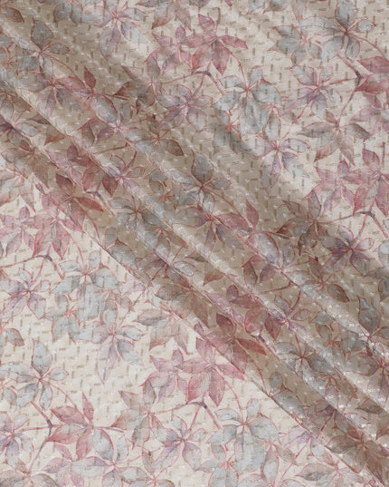 Enchanted Garden Sequin chinon Fabric - 110cm Wide, Ethereal Pink Embroidery from India-D18548