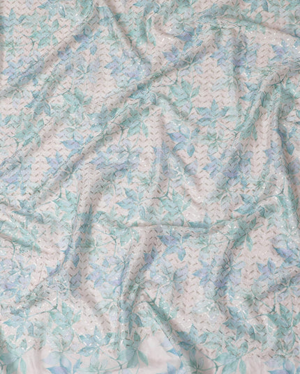 Elegant Aqua Blue Sequin Embroidered Synthetic chinon Fabric - 110cm Wide-D18549