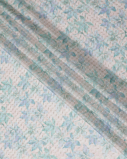 Elegant Aqua Blue Sequin Embroidered Synthetic chinon Fabric - 110cm Wide-D18549