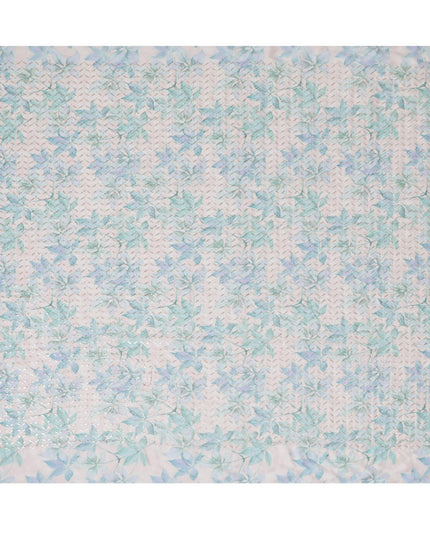 Elegant Aqua Blue Sequin Embroidered Synthetic chinon Fabric - 110cm Wide-D18549