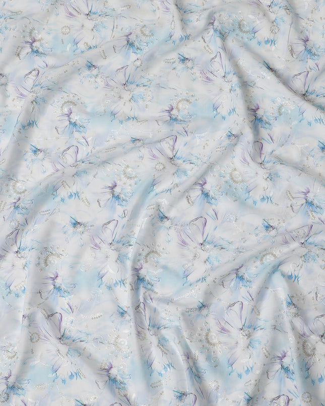 Iridescent Cornflower Sequin Embellished Synthetic Cotton Fabric - 110cm Wide-D18550