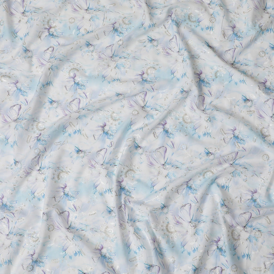 Iridescent Cornflower Sequin Embellished Synthetic Cotton Fabric - 110cm Wide-D18550