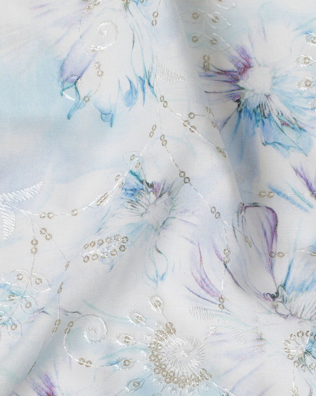 Iridescent Cornflower Sequin Embellished Synthetic Cotton Fabric - 110cm Wide-D18550