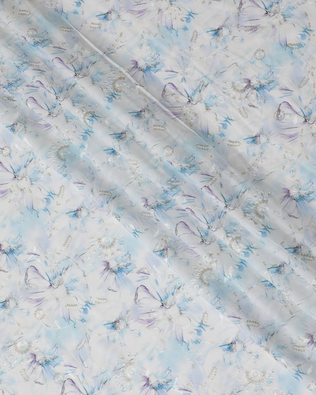 Iridescent Cornflower Sequin Embellished Synthetic Cotton Fabric - 110cm Wide-D18550