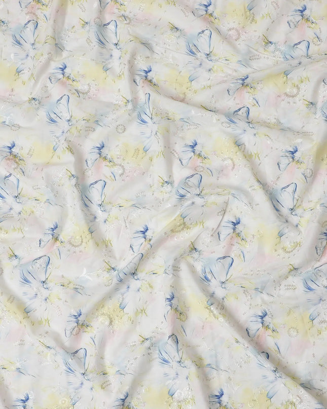 Soft Pastel Floral Sequin Embroidered Synthetic Cotton Fabric - 110cm Wide-D18551 Regal Fabrics