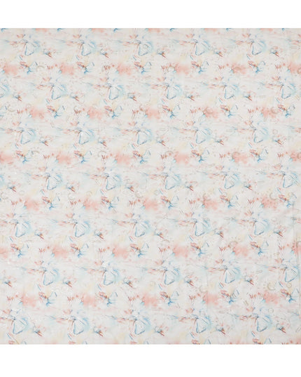 Blush & Sky Blue Floral Sequin Embroidered Synthetic Cotton Fabric - 110cm Wide-D18552