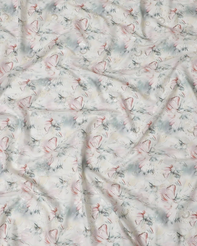 Romantic Dusty Rose Sequin Embroidered Synthetic Cotton Fabric - 110cm Wide-D18553 Regal Fabrics