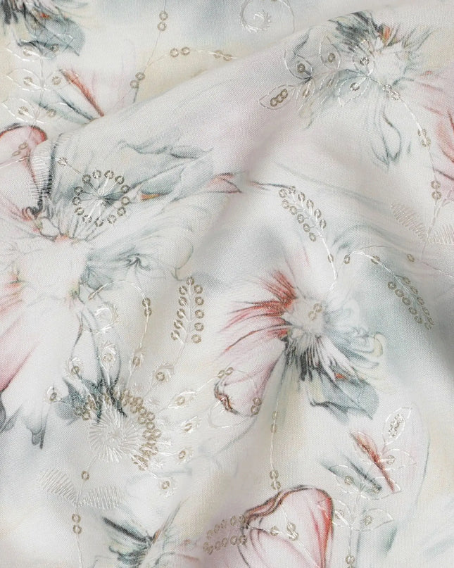 Romantic Dusty Rose Sequin Embroidered Synthetic Cotton Fabric - 110cm Wide-D18553 Regal Fabrics