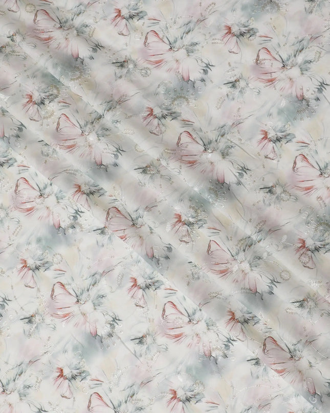 Romantic Dusty Rose Sequin Embroidered Synthetic Cotton Fabric - 110cm Wide-D18553 Regal Fabrics