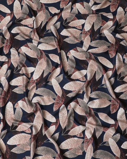 Autumnal Elegance Leaf-Patterned Synthetic Satin Fabric - 110cm Wide-D18554