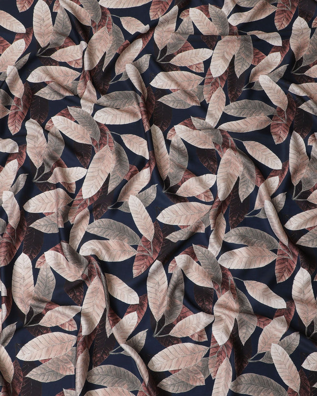 Autumnal Elegance Leaf-Patterned Synthetic Satin Fabric - 110cm Wide-D18554