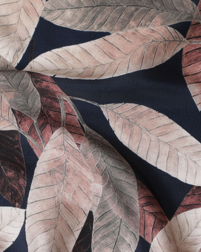 Autumnal Elegance Leaf-Patterned Synthetic Satin Fabric - 110cm Wide-D18554