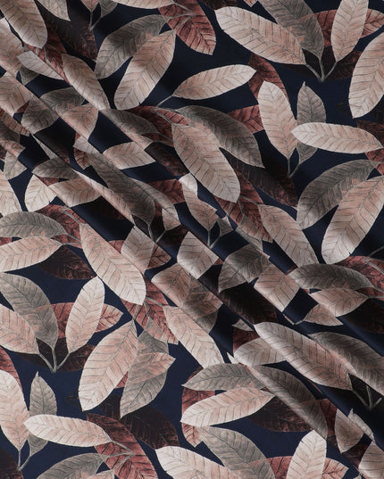Autumnal Elegance Leaf-Patterned Synthetic Satin Fabric - 110cm Wide-D18554
