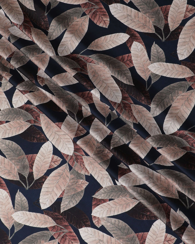 Autumnal Elegance Leaf-Patterned Synthetic Satin Fabric - 110cm Wide-D18554
