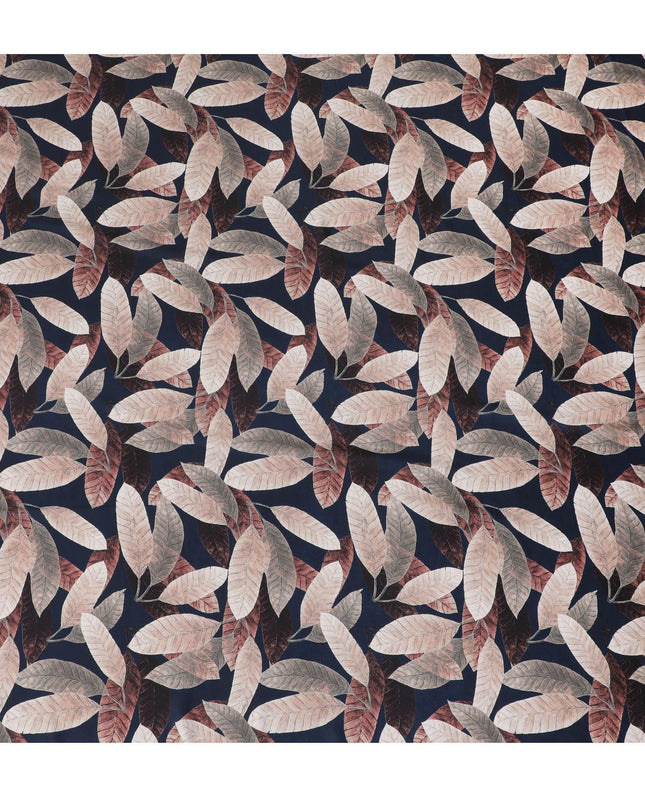 Autumnal Elegance Leaf-Patterned Synthetic Satin Fabric - 110cm Wide-D18554