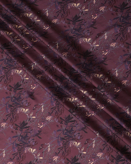 Burgundy Twilight Floral Synthetic Satin Fabric - 110cm Wide-D18556