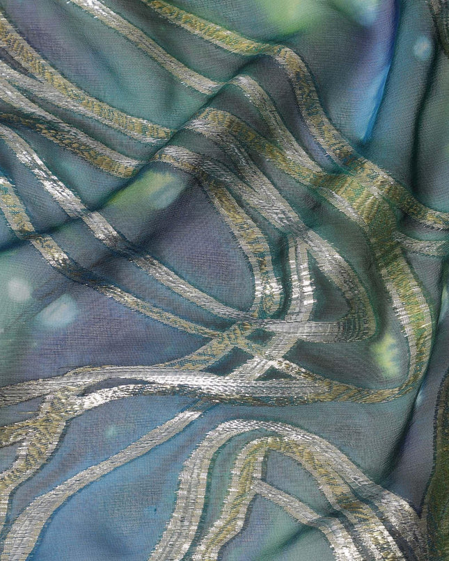 قماش شيفون نقي ممتاز متعدد الألوان مع لوركس معدني وطباعة يدوية متعددة الألوان بتصميم تجريدي-D15680