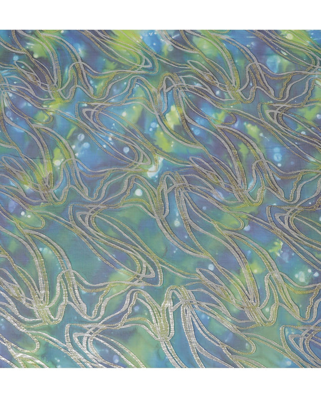 قماش شيفون نقي ممتاز متعدد الألوان مع لوركس معدني وطباعة يدوية متعددة الألوان بتصميم تجريدي-D15680