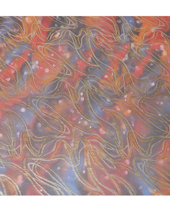 قماش شيفون نقي فاخر متعدد الألوان مع لوركس معدني وطباعة يدوية متعددة الألوان بتصميم تجريدي-D15681