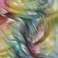 قماش شيفون نقي فاخر متعدد الألوان مع لوركس معدني وطباعة يدوية متعددة الألوان بتصميم تجريدي-D15682