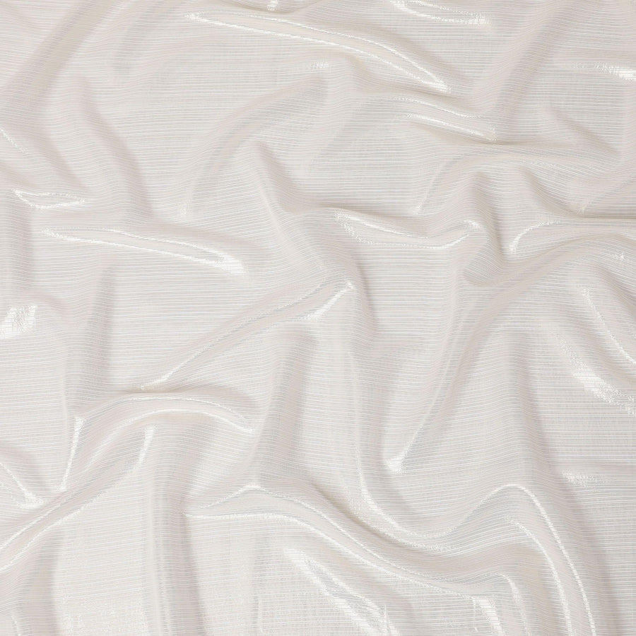 قماش شيفون نقي فاخر باللون الأبيض العاجي مع لوريكس معدني بتصميم مخطط -D15683