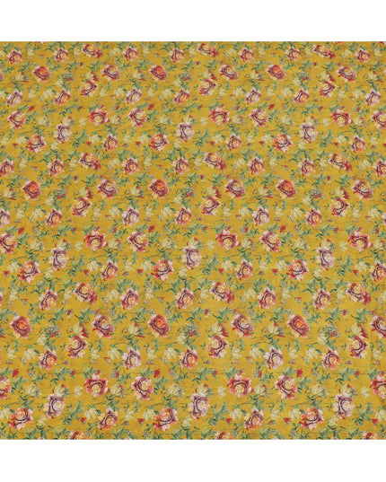 Corn yellow viscose crepe fabric with multicolor print in floral design-D15687