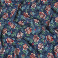 St Patrick's blue viscose crepe fabric with multicolor print in floral design-D15688