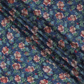 St Patrick's blue viscose crepe fabric with multicolor print in floral design-D15688