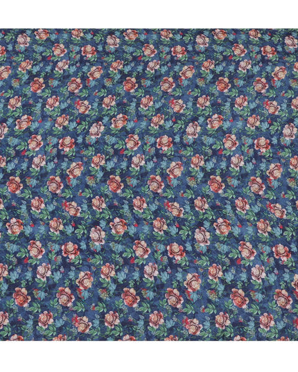 St Patrick's blue viscose crepe fabric with multicolor print in floral design-D15688