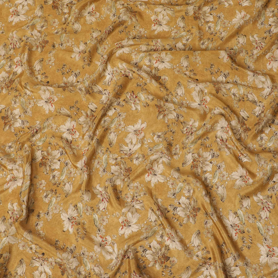 Trombone yellow viscose crepe fabric with multicolor print in floral design-D15694