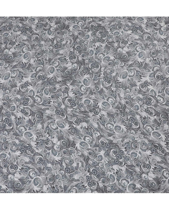Black and grey viscose crepe fabric with multicolor print in abstract design-D15697