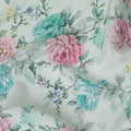 قماش كريب فيسكوز فيروزي مع طباعة متعددة الألوان بتصميم الأزهار-D15699