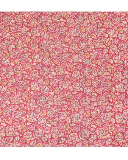 قماش مخلوط من حرير التوسار الفاخر باللون الأحمر القرميدي مع تطريز متعدد الألوان بتصميم الأزهار-D15792