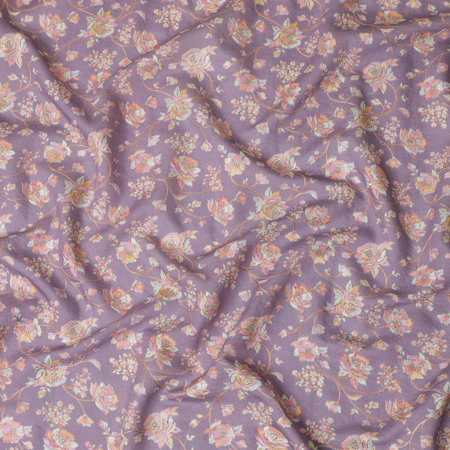 Plum Premium tussar silk blended fabric with multicolor embroidery in floral design-D15800