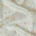 Light electric blue Premium tussar silk blended fabric with multicolor embroidery in floral design-D15803