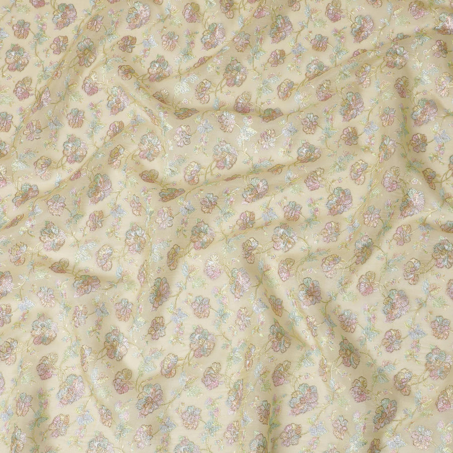 Mehindi green Premium tussar silk blended fabric with multicolor embroidery in floral design-D15806